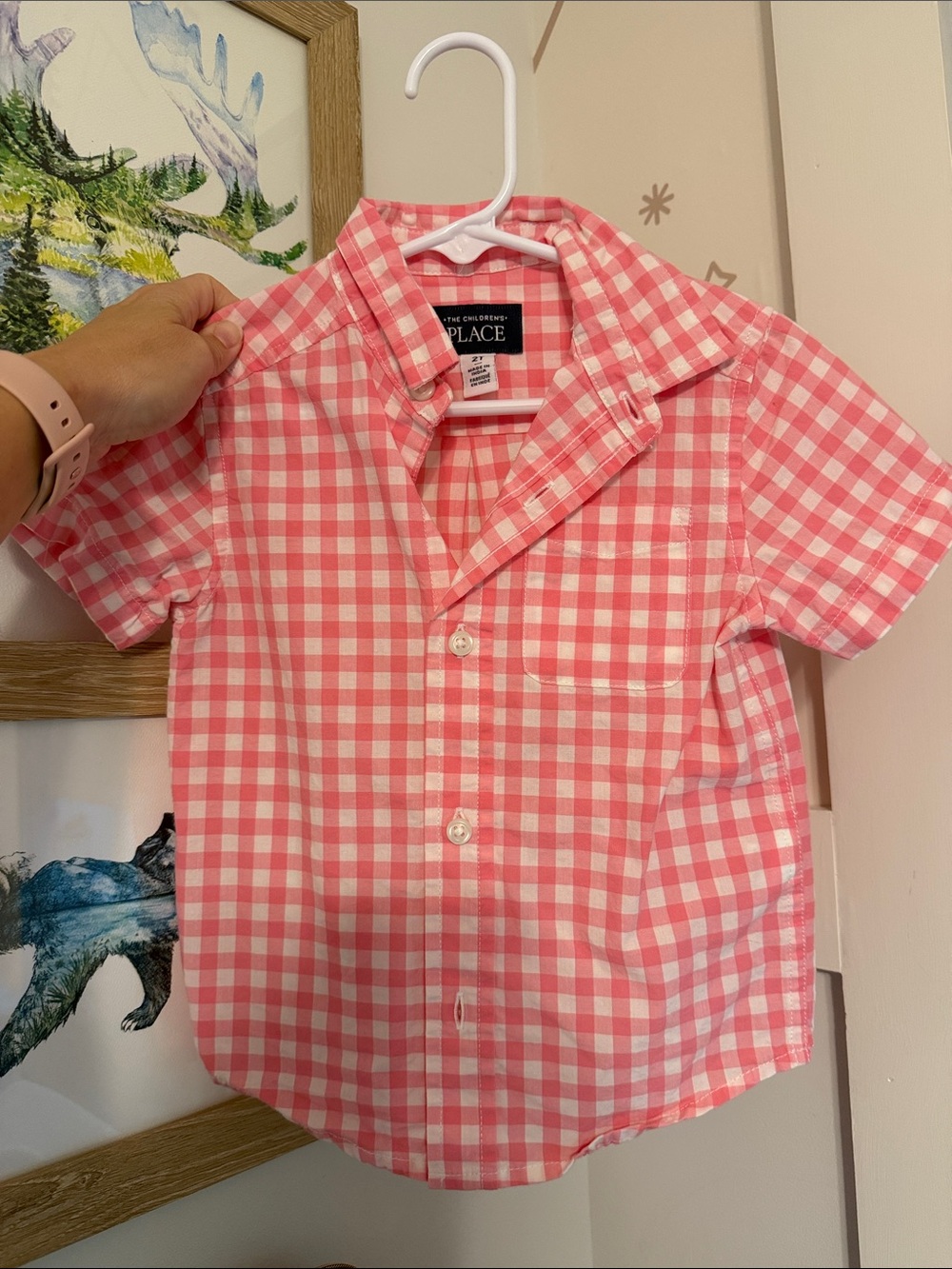 The Children's Place Pink and White Gingham Short-Sleeve Button-Down Shirt